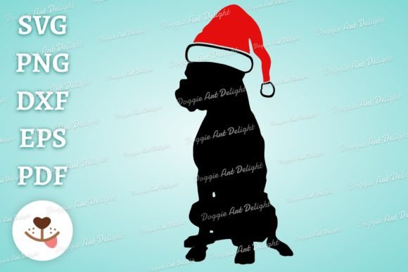 Christmas Boxer Dog in Santa Hat Svg Png