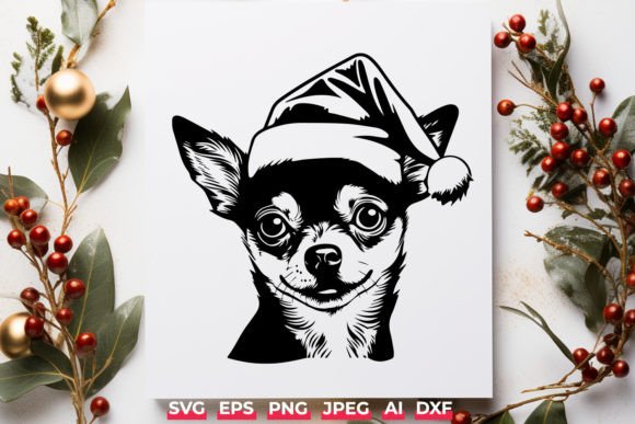 Christmas Chihuahua Dog in Santa Hat SVG