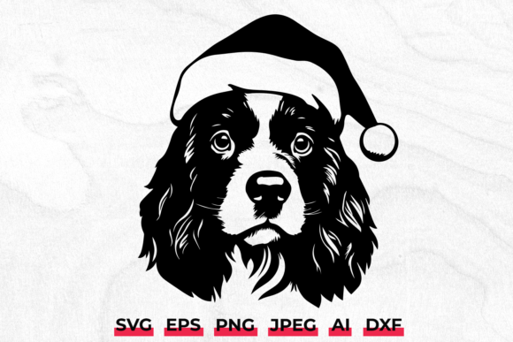 Christmas Spaniel Dog in Santa Hat SVG