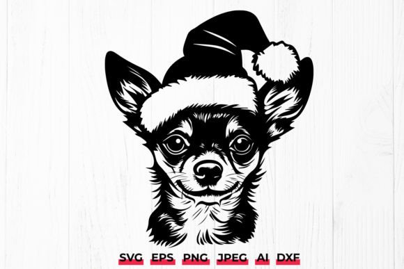 Xmas Chihuahua Dog in Santa Hat SVG